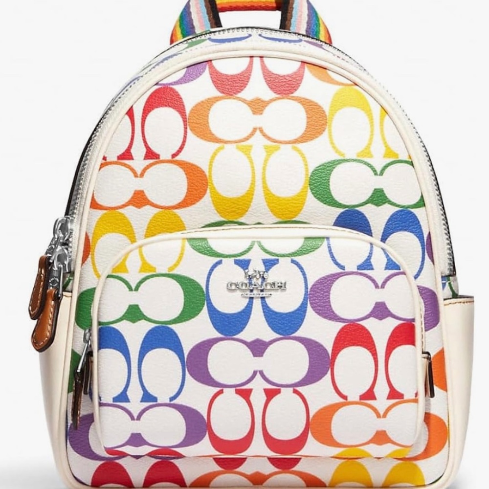 COACH Mini Court Backpack In Rainbow Signature Canvas, Chalk Multi, Small, Backp